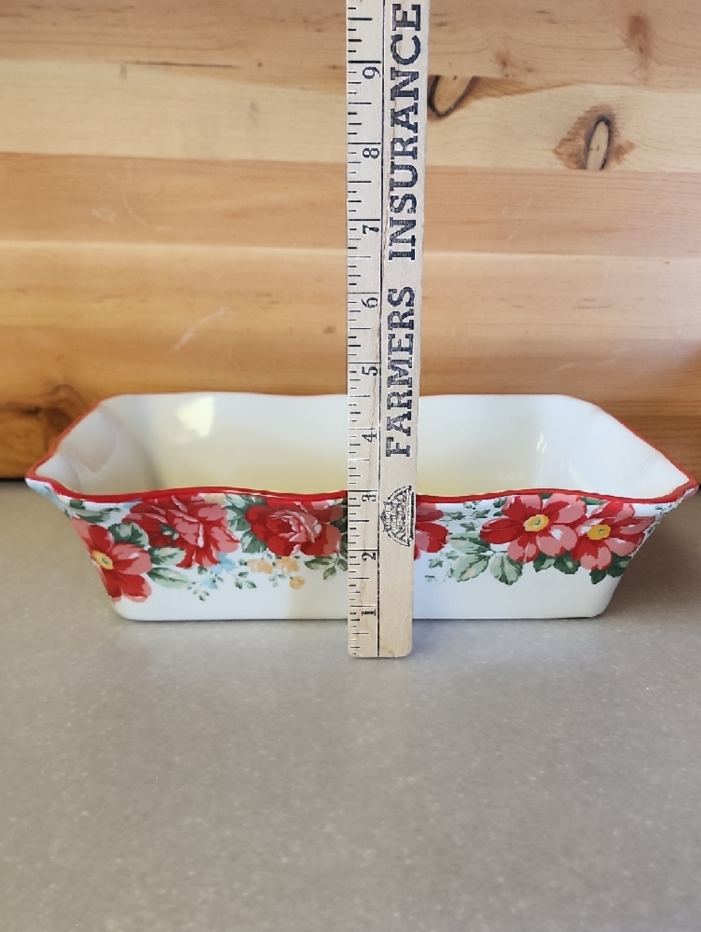 The Pioneer Woman Floral Ceramic Baking Dish with Red Trim. - Picture 10 of 12